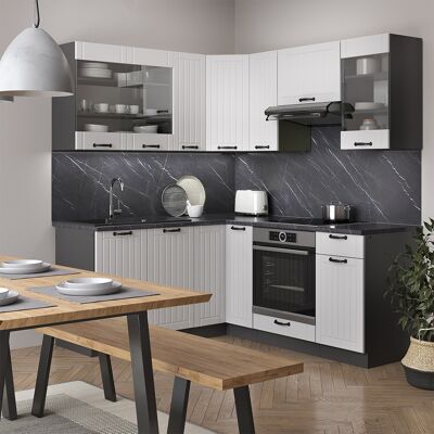 Vicco - Cocina Esquinera Fame-line, Casa De Campo Blanca/antracita, 160 X 60 Cm Sin Encimera Vicco - Cocina Esquinera Fame-line, Casa De Campo Blanca/antracita, 160 X 60 Cm Sin Encimera