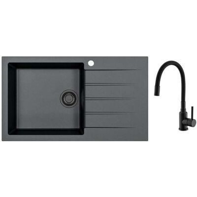 Alveus - Conjunto De Fregadero Cadit 40 Y Grifo Mintas, Negro Intenso Seta25628 Alveus - Conjunto De Fregadero Cadit 40 Y Grifo Mintas, Negro Intenso Seta25628