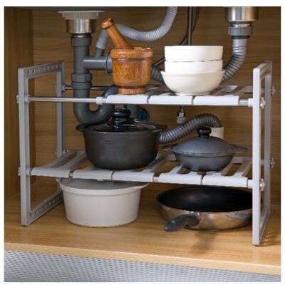 OEM 1 Estante Bajo Fregadero, De Acero Inoxidable Y Pp, Extensible De 38 A 70 Cm, Con 8 Paneles Extraíbles, Gris, Para Cocina Y Baño. OEM 1 Estante Bajo Fregadero, De Acero Inoxidable Y Pp, Extensible De 38 A 70 Cm, Con 8 Paneles Extraíbles, Gris, Para Cocina Y Baño.