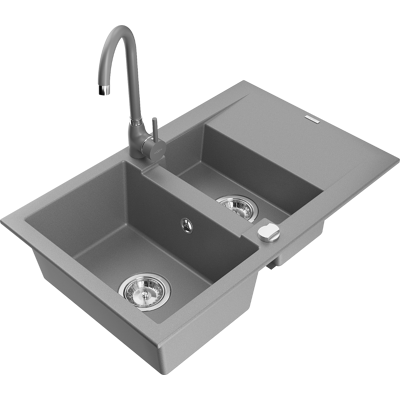 Mexen Gaspar Fregadero De Granito De 1,5 Senos Con Escurridor Y Grifo De Cocina Telma, Gris - 6507-71-670200-71 Mexen Gaspar Fregadero De Granito De 1,5 Senos Con Escurridor Y Grifo De Cocina Telma, Gris - 6507-71-670200-71