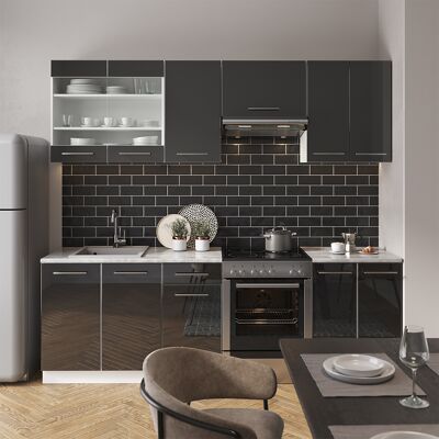 Vicco - Mueble De Cocina Fame-line, Antracita Brillo Intenso/blanco, 240 Cm , Et Mármol Vicco - Mueble De Cocina Fame-line, Antracita Brillo Intenso/blanco, 240 Cm , Et Mármol