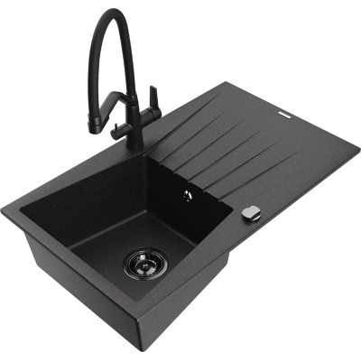 Mexen Cesar Fregadero De Granito De 1 Seno Con Escurridor Y Grifo De Cocina Duo, Negro/met谩lico Plateado - 6514-73-671701-70-b Mexen Cesar Fregadero De Granito De 1 Seno Con Escurridor Y Grifo De Cocina Duo, Negro/met谩lico Plateado - 6514-73-671701-70-b