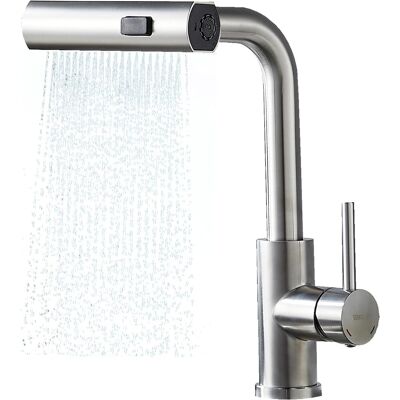 OEM Grifo De Cocina Con Cabezal Extraíble, 3 Tipos De Chorro, Grifo Giratorio De 360°, Grifo Mezclador De Acero Inoxidable Sus304, Acabado Cepillado. OEM Grifo De Cocina Con Cabezal Extraíble, 3 Tipos De Chorro, Grifo Giratorio De 360°, Grifo Mezclador De Acero Inoxidable Sus304, Acabado Cepillado.