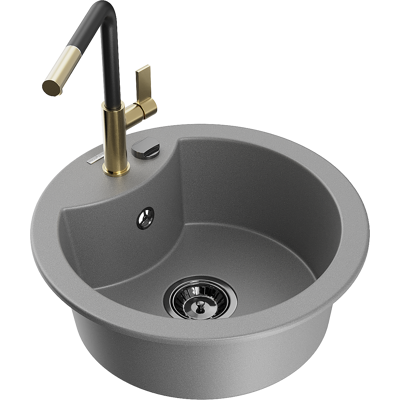 Mexen Diego Fregadero De Granito De 1 Taz贸n Con Grifo De Cocina Flora, Gris - 6512-71-670401-57-b Mexen Diego Fregadero De Granito De 1 Taz贸n Con Grifo De Cocina Flora, Gris - 6512-71-670401-57-b