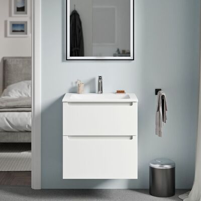 Bernstein - Mueble Lavabo Suspendido Mdf Blanco Mate, Lavabo Fundición Blanco Mate + Orificio Grifería, Cajone Giratorio 60x46x62cm Vireo Blanco Mate, Blanco Mate Con Orificio Para Grifo. Bernstein - Mueble Lavabo Suspendido Mdf Blanco Mate, Lavabo Fundición Blanco Mate + Orificio Grifería, Cajone Giratorio 60x46x62cm Vireo Blanco Mate, Blanco Mate Con Orificio Para Grifo.