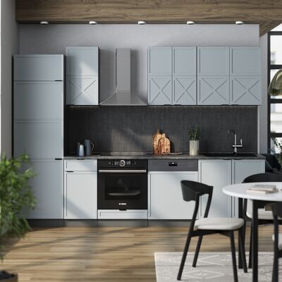 Mueble De Cocina Fame-line, Azul Claro-gris/antracita, 300 Cm, Et Mármol, Vicco Mueble De Cocina Fame-line, Azul Claro-gris/antracita, 300 Cm, Et Mármol, Vicco