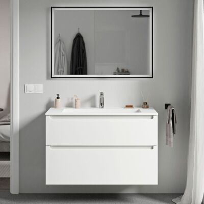 Bernstein - Mueble Lavabo Suspendido Mdf Blanco Mate, Lavabo Fundición Blanco Mate + Orificio Grifería, Cajone Giratorio 80x46x62cm Vireo Blanco Mate, Blanco Mate Con Orificio Para Grifo. Bernstein - Mueble Lavabo Suspendido Mdf Blanco Mate, Lavabo Fundición Blanco Mate + Orificio Grifería, Cajone Giratorio 80x46x62cm Vireo Blanco Mate, Blanco Mate Con Orificio Para Grifo.