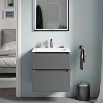 Bernstein - Mueble Lavabo Suspendido Mdf Antracita Mate, Lavabo Fundición Blanco Mate + Orificio Grifería, Cajone Giratorio 60x46x62cm Vireo Antracita Mate, Blanco Mate Con Orificio Para Grifo. Bernstein - Mueble Lavabo Suspendido Mdf Antracita Mate, Lavabo Fundición Blanco Mate + Orificio Grifería, Cajone Giratorio 60x46x62cm Vireo Antracita Mate, Blanco Mate Con Orificio Para Grifo.