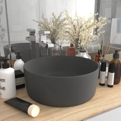 vidaXL Lavabo Redondo de Lujo Gris Oscuro en Cerámica - Lavabo vidaXL Lavabo Redondo de Lujo Gris Oscuro en Cerámica - Lavabo