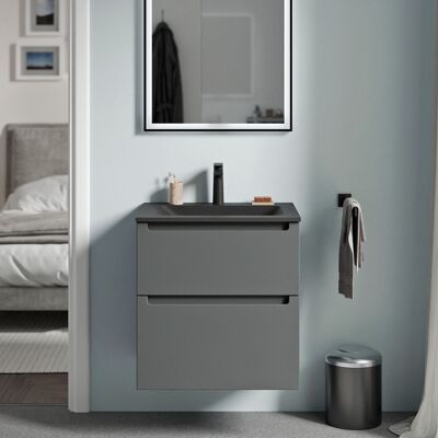 Bernstein - Mueble Lavabo Suspendido Mdf Antracita Mate, Lavabo + Orificio Grifería Fundición Negro Mate, Cajone Giratorio 60x46x62cm Vireo Antracita Mate, Negro Mate Con Orificio Para Grifo. Bernstein - Mueble Lavabo Suspendido Mdf Antracita Mate, Lavabo + Orificio Grifería Fundición Negro Mate, Cajone Giratorio 60x46x62cm Vireo Antracita Mate, Negro Mate Con Orificio Para Grifo.