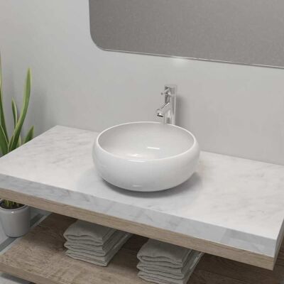 Lavabo de cerámica BD con grifo cromado moderno - Lavabo de baño Lavabo de cerámica BD con grifo cromado moderno - Lavabo de baño