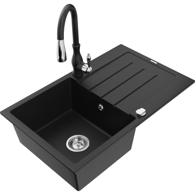 Mexen Bruno Fregadero De Granito De 1 Compartimento Con Escurridor Y Grifo De Cocina Savita, Negro - 6513-77-672601-70 Mexen Bruno Fregadero De Granito De 1 Compartimento Con Escurridor Y Grifo De Cocina Savita, Negro - 6513-77-672601-70