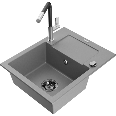 Mexen Enzo Fregadero De Granito De Una Cubeta Con Escurridor Y Grifo De Cocina Flora, Gris - 6506-71-670401-07-b Mexen Enzo Fregadero De Granito De Una Cubeta Con Escurridor Y Grifo De Cocina Flora, Gris - 6506-71-670401-07-b