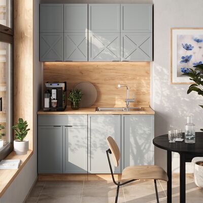 Cocina Para Solteros Fame-line, Roble Azul Claro/gris Dorado, 140 Cm Sin Encimera, Vicco Cocina Para Solteros Fame-line, Roble Azul Claro/gris Dorado, 140 Cm Sin Encimera, Vicco