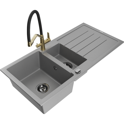 Mexen Andres Fregadero De Granito De 1,5 Senos Con Escurridor Y Grifo De Cocina Duo, Gris - 6515-71-671701-57-b Mexen Andres Fregadero De Granito De 1,5 Senos Con Escurridor Y Grifo De Cocina Duo, Gris - 6515-71-671701-57-b
