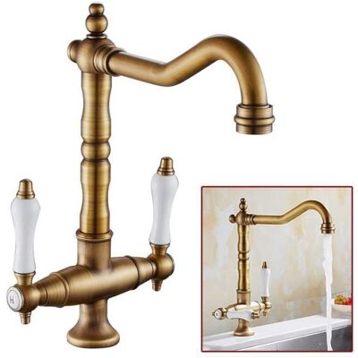 OEM Grifo Mezclador De Fregadero De Cocina, Grifo De Cocina De Latón Macizo Con Doble Manija - Bronce OEM Grifo Mezclador De Fregadero De Cocina, Grifo De Cocina De Latón Macizo Con Doble Manija - Bronce