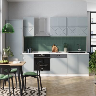 Mueble De Cocina Fame-line, Azul Claro-gris-blanco, 300 Cm , Et Mármol, Vicco Mueble De Cocina Fame-line, Azul Claro-gris-blanco, 300 Cm , Et Mármol, Vicco