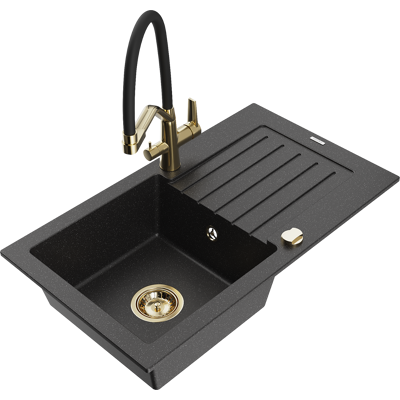 Mexen Pablo Fregadero De Cocina De Granito 1 Seno Con Escurridor Y Grifo Duo, Negro/met谩lico Plateado - 6510-73-671701-57-g Mexen Pablo Fregadero De Cocina De Granito 1 Seno Con Escurridor Y Grifo Duo, Negro/met谩lico Plateado - 6510-73-671701-57-g