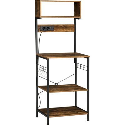 JHY DESIGN Estantería De Cocina De Estilo Industrial Con Regleta, Estantes Y Ganchos, 60 X 42 X 153 Cm, Marrón. JHY DESIGN Estantería De Cocina De Estilo Industrial Con Regleta, Estantes Y Ganchos, 60 X 42 X 153 Cm, Marrón.