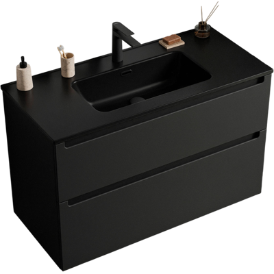 Bernstein - Mueble Lavabo Suspendido Mdf Negro Mate 80x46x62cm, Senos Negros + Desagüe Pop-up + Orificio Grifería - Vireo 80 Negro Mate Bernstein - Mueble Lavabo Suspendido Mdf Negro Mate 80x46x62cm, Senos Negros + Desagüe Pop-up + Orificio Grifería - Vireo 80 Negro Mate