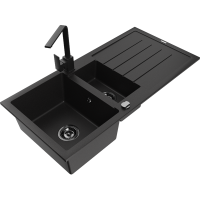 Mexen Andres Fregadero De Granito De 1.5 Senos Con Escurridor Y Grifo De Cocina Rita, Negro/oro Met谩lico- 6515-75-670300-70-b Mexen Andres Fregadero De Granito De 1.5 Senos Con Escurridor Y Grifo De Cocina Rita, Negro/oro Met谩lico- 6515-75-670300-70-b