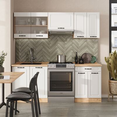 Vicco - Mueble De Cocina R-line, Casa De Campo Blanca/roble Dorado, 200 Cm , Et Mármol Vicco - Mueble De Cocina R-line, Casa De Campo Blanca/roble Dorado, 200 Cm , Et Mármol