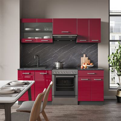 Vicco - Mueble De Cocina R-line, Burdeos Brillo Intenso/antracita, 200 Cm , Et Mármol Vicco - Mueble De Cocina R-line, Burdeos Brillo Intenso/antracita, 200 Cm , Et Mármol