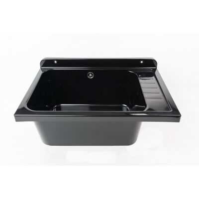 Fregadero De Pared 58x38 Cm Con Escurridor – Negro – Profundo Y Resistente A Los Rayos Uv – Ideal Para Exteriores – Kit De Montaje – Negrari Fregadero De Pared 58x38 Cm Con Escurridor – Negro – Profundo Y Resistente A Los Rayos Uv – Ideal Para Exteriores – Kit De Montaje – Negrari
