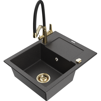 Mexen Enzo Fregadero De Granito De 1 Seno Con Escurridor Y Grifo De Cocina Duo, Negro Moteado - 6506-76-671701-57-g Mexen Enzo Fregadero De Granito De 1 Seno Con Escurridor Y Grifo De Cocina Duo, Negro Moteado - 6506-76-671701-57-g