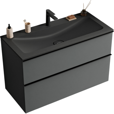 Bernstein - Mueble Lavabo Suspendido Mdf Antracita Mate, Lavabo Fundición Negro Mate + Orificio Grifería, Tirador Cromado 80x46x62cm - Lavoa Antracita Mate, Cromo, Negro Mate Con Orificio Para Grifo. Bernstein - Mueble Lavabo Suspendido Mdf Antracita Mate, Lavabo Fundición Negro Mate + Orificio Grifería, Tirador Cromado 80x46x62cm - Lavoa Antracita Mate, Cromo, Negro Mate Con Orificio Para Grifo.