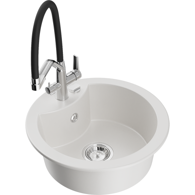 Mexen Diego Fregadero De Granito De 1 Seno Con Grifo De Cocina Duo, Blanco - 6512-20-671701-07 Mexen Diego Fregadero De Granito De 1 Seno Con Grifo De Cocina Duo, Blanco - 6512-20-671701-07