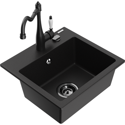 Mexen Milo Fregadero De Cocina De Granito De 1 Seno Con Grifo De Cocina Carla, Negro - 6505-77-670700-70-b Mexen Milo Fregadero De Cocina De Granito De 1 Seno Con Grifo De Cocina Carla, Negro - 6505-77-670700-70-b