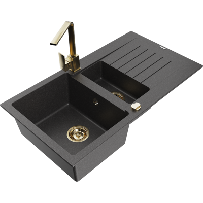 Mexen Matias Fregadero De Granito De 1,5 Senos Con Escurridor Y Grifo De Cocina Rita, Negro Moteado - 6502-76-670300-50 Mexen Matias Fregadero De Granito De 1,5 Senos Con Escurridor Y Grifo De Cocina Rita, Negro Moteado - 6502-76-670300-50