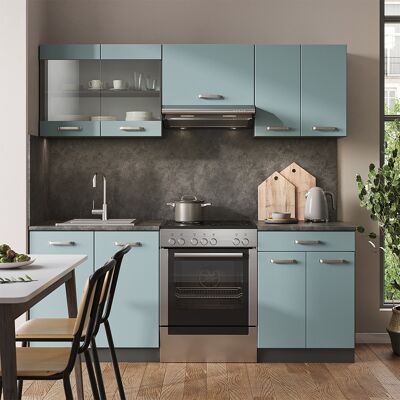 Vicco - Mueble De Cocina R-line, Gris Azulado/antracita, 200 Cm Sin Encimera Vicco - Mueble De Cocina R-line, Gris Azulado/antracita, 200 Cm Sin Encimera