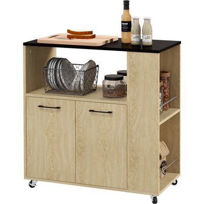 JHY DESIGN Carrito De Cocina De Aglomerado Con Estante Abierto, Armario De Dos Puertas Y Estante Lateral, 75 X 40 X 80,5 Cm JHY DESIGN Carrito De Cocina De Aglomerado Con Estante Abierto, Armario De Dos Puertas Y Estante Lateral, 75 X 40 X 80,5 Cm