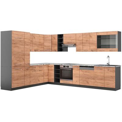 Cocina Esquinera Fame-line, Oro Power Roble/antracita, 347 X 257 Cm , Et Mármol, Vicco Cocina Esquinera Fame-line, Oro Power Roble/antracita, 347 X 257 Cm , Et Mármol, Vicco