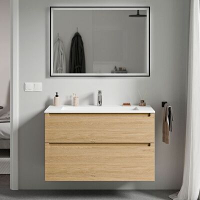 Bernstein - Mueble Lavabo Suspendido Mdf Roble Miel, Lavabo Fundición Blanco Mate + Orificio Grifería, Cajone Giratorio 100x46x62cm Vireo Roble Miel Oro, Blanco Mate Con Orificio Para Grifo. Bernstein - Mueble Lavabo Suspendido Mdf Roble Miel, Lavabo Fundición Blanco Mate + Orificio Grifería, Cajone Giratorio 100x46x62cm Vireo Roble Miel Oro, Blanco Mate Con Orificio Para Grifo.