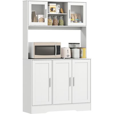 JHY DESIGN Mueble Despensa Con 4 Armarios, 2 Estantes Abiertos Y Encimera, Fabricado En Madera Y Cristal, 108 X 35 X 180 Cm, Blanco. JHY DESIGN Mueble Despensa Con 4 Armarios, 2 Estantes Abiertos Y Encimera, Fabricado En Madera Y Cristal, 108 X 35 X 180 Cm, Blanco.
