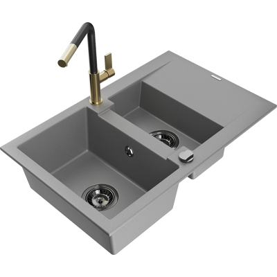 Mexen Gaspar Fregadero De Granito De 1,5 Senos Con Escurridor Y Grifo De Cocina Flora, Gris - 6507-71-670401-57-b Mexen Gaspar Fregadero De Granito De 1,5 Senos Con Escurridor Y Grifo De Cocina Flora, Gris - 6507-71-670401-57-b