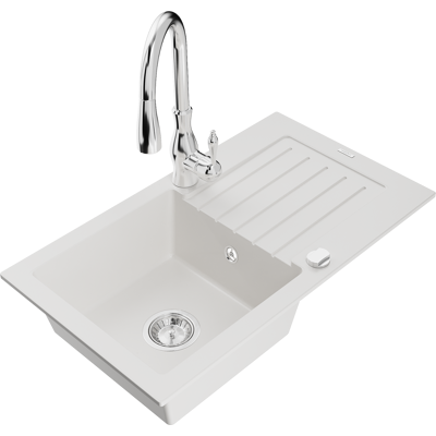 Mexen Pablo Fregadero De Granito De 1 Seno Con Escurridor Y Grifo De Cocina Savita, Blanco - 6510-20-672601-00 Mexen Pablo Fregadero De Granito De 1 Seno Con Escurridor Y Grifo De Cocina Savita, Blanco - 6510-20-672601-00