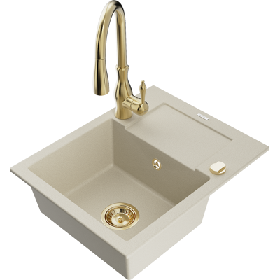 Mexen Enzo Fregadero De Granito De 1 Seno Con Escurridor Y Grifo De Cocina Savita, Beige - 6506-69-672601-50 Mexen Enzo Fregadero De Granito De 1 Seno Con Escurridor Y Grifo De Cocina Savita, Beige - 6506-69-672601-50