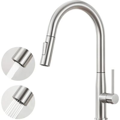 OEM Grifo De Cocina Extraíble, De Acero Inoxidable De Alta Presión, Con Rotación De 360°, Mezclador Con 2 Modos De Pulverización Y Acabado Cepillado. OEM Grifo De Cocina Extraíble, De Acero Inoxidable De Alta Presión, Con Rotación De 360°, Mezclador Con 2 Modos De Pulverización Y Acabado Cepillado.