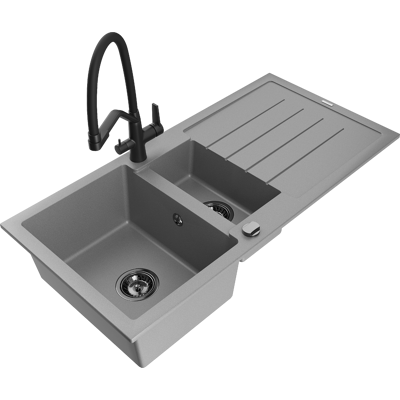Mexen Andres Fregadero De Granito 1,5 Senos Con Escurridor Y Grifo De Cocina Duo, Gris - 6515-71-671701-70-b Mexen Andres Fregadero De Granito 1,5 Senos Con Escurridor Y Grifo De Cocina Duo, Gris - 6515-71-671701-70-b