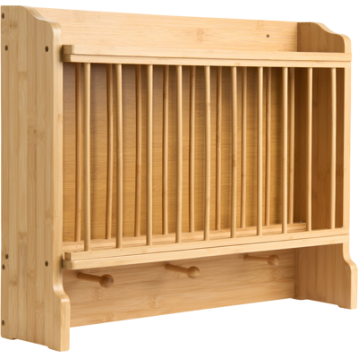 BELIANI Soporte Para Platos De Bambú Para Colgar En La Pared Con Ganchos Para Tazas Estante Para Platos De Cocina Marrón Claro Madeleine BELIANI Soporte Para Platos De Bambú Para Colgar En La Pared Con Ganchos Para Tazas Estante Para Platos De Cocina Marrón Claro Madeleine