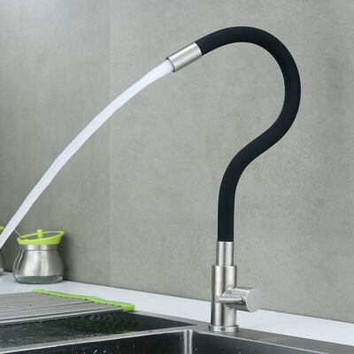 OEM Grifo De Cocina Monomando Flexible Con Caño Giratorio Alto – Acero Inoxidable Cepillado Y Negro Mate, Ideal Para Fregaderos Modernos. OEM Grifo De Cocina Monomando Flexible Con Caño Giratorio Alto – Acero Inoxidable Cepillado Y Negro Mate, Ideal Para Fregaderos Modernos.