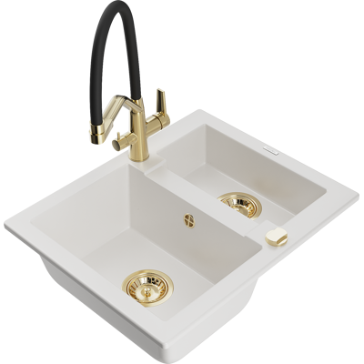Mexen Carlos Fregadero De Granito De 1,5 Senos Con Grifo De Cocina Duo, Blanco - 6518-20-671701-57-g Mexen Carlos Fregadero De Granito De 1,5 Senos Con Grifo De Cocina Duo, Blanco - 6518-20-671701-57-g