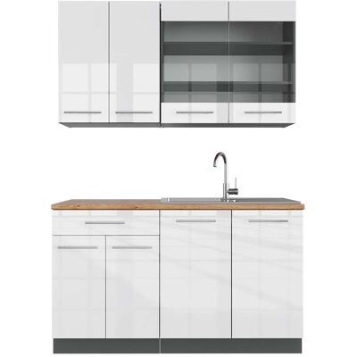 Vicco - Cocina Para Solteros Fame-line, Blanco Brillo/antracita, 140 Cm , Et Roble Vicco - Cocina Para Solteros Fame-line, Blanco Brillo/antracita, 140 Cm , Et Roble