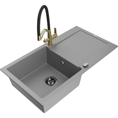 Mexen Leo Fregadero De Granito De 1 Seno Con Escurridor Y Grifo De Cocina Duo, Gris - 6501-71-671701-57-b Mexen Leo Fregadero De Granito De 1 Seno Con Escurridor Y Grifo De Cocina Duo, Gris - 6501-71-671701-57-b
