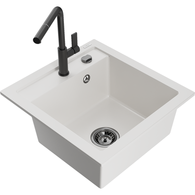 Mexen Vito Fregadero De Granito De 1 Cuenca Con Grifo De Cocina Flora, Blanco - 6503-20-670401-70-b Mexen Vito Fregadero De Granito De 1 Cuenca Con Grifo De Cocina Flora, Blanco - 6503-20-670401-70-b