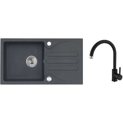 Alveus - Conjunto De Fregadero Galápagos 30 Y Grifo Kati, Con Control De Desagüe, Carbono Seta25991 Alveus - Conjunto De Fregadero Galápagos 30 Y Grifo Kati, Con Control De Desagüe, Carbono Seta25991
